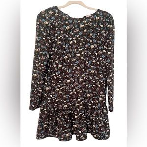 Philosophy Dress Ruffle Hem Mini Black Floral long sleeves/size XS